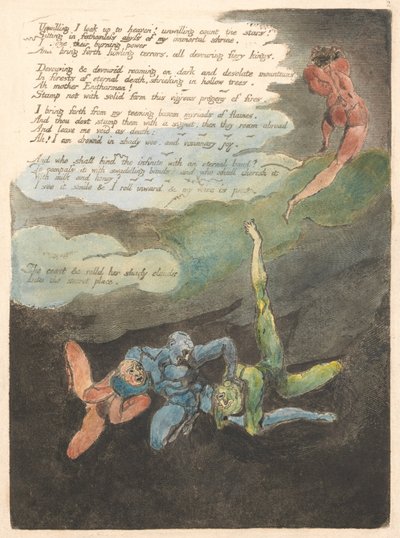 Europe. A Prophecy, Plate 4, Unwilling I look up... (Bentley 5) by William Blake